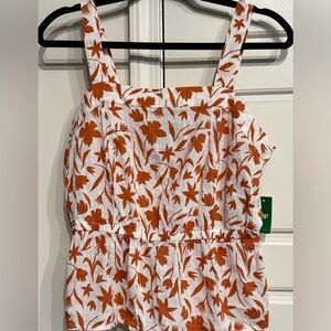 NWT. Dip. White and Orange Floral Sleeveless Boho Top.